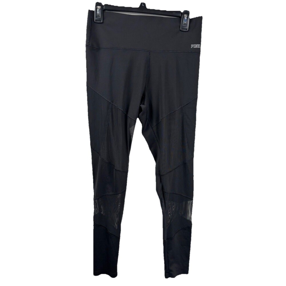 PINK Ultimate Leggings Victorias Secret Black Large Mesh Cut Outs Yoga Pants